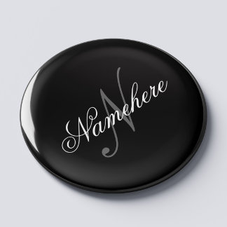 Imã Monograma Personalizado Único de Nomes Preto e Bra