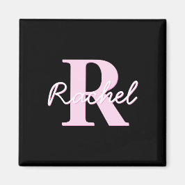 Imã Monograma Personalizável Fofo | Rosa Claro e Preto