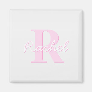 Imã Monograma Personalizável Fofo   Rosa Ombre e Cinza