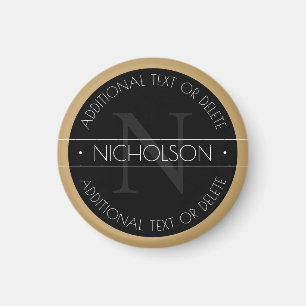 Imã Monograma Preto Branco Dourado Moderno Elegante Ed