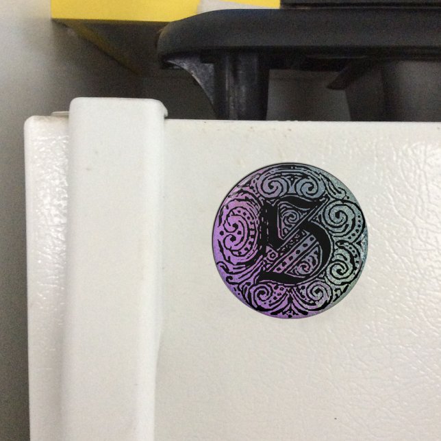 Imã Monograma S Fundo Azul Roxo (Criador carregado)