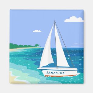 Imã Monograma Sailboat Tropical Beach Magnet
