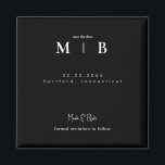 Imã Monograma Simples Casamento Preto Salva a Data<br><div class="desc">Casamento Preto Monograma Contemporâneo Salve o ímã de datas. Convite formal para seguir.</div>