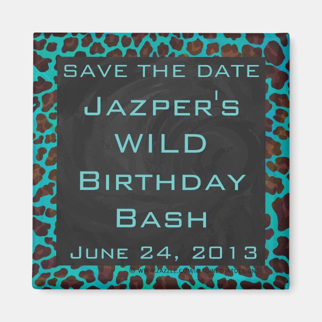 Imã Monograma Teal e Brown Leopardo (Frente)