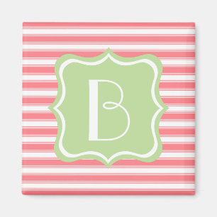 Imã Monograma verde coral cor-de-rosa e da hortelã da