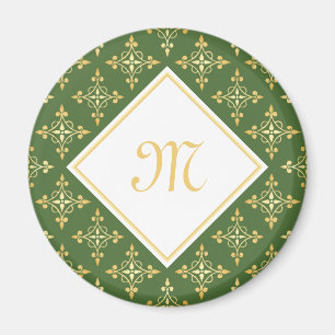 Imã Monograma verde e Dourado Quatre Floral