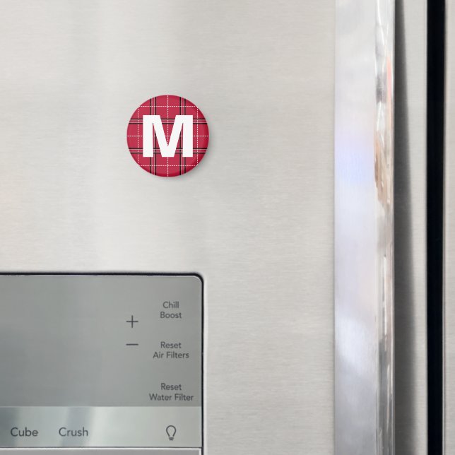 Imã Monograma Xadrez Vermelho Magneta de Arte Inicial  (In Situ (Fridge))