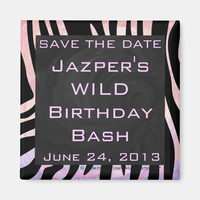 Imã Monograma Zebra Preto e Rosa (Frente)