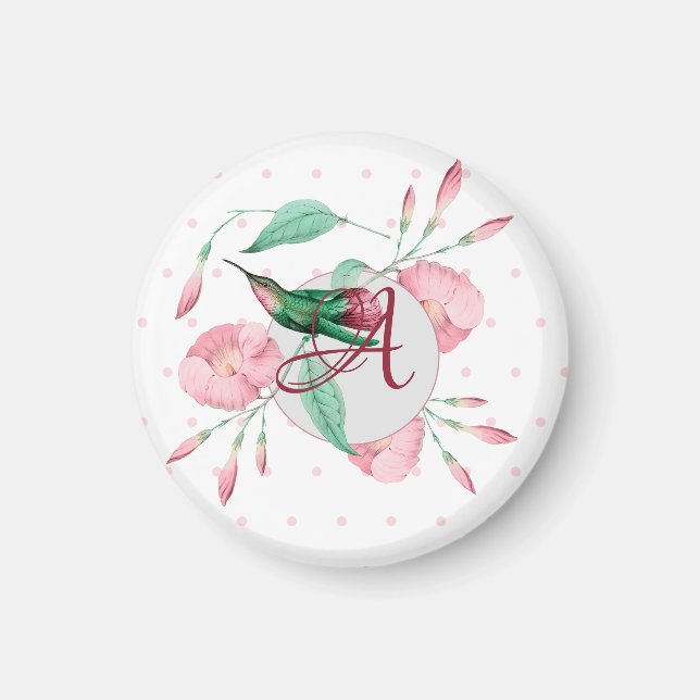 Imã Monogramas Hummingbird Rosa Mint DeCOR Floral (Frente)