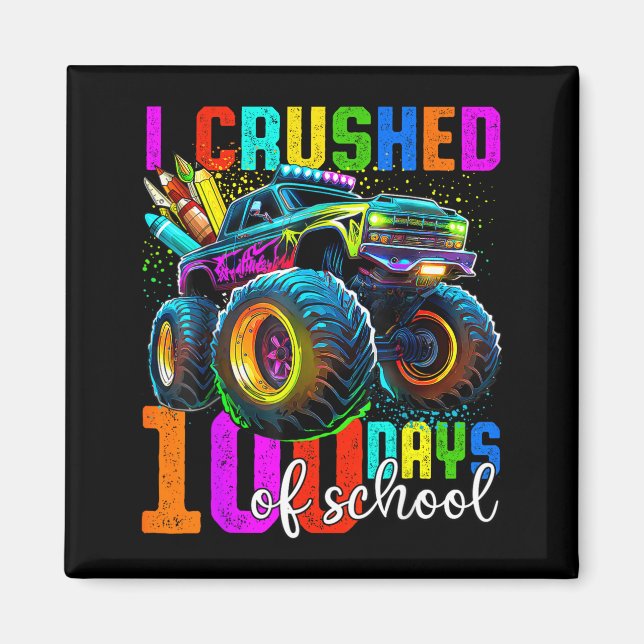 Imã Monster Truck 100th Day Of School Boys 100 Days Of (Frente)