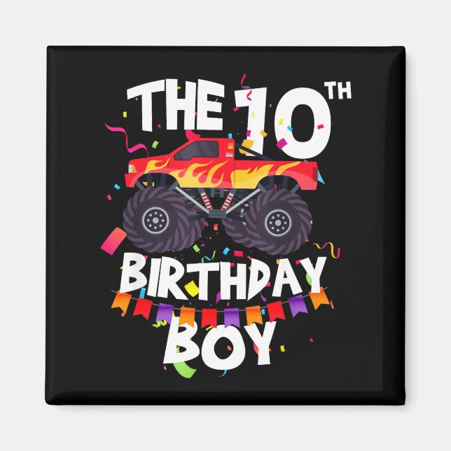Imã Monster Truck 10th Birthday Boy Funny 10 Years Old (Frente)
