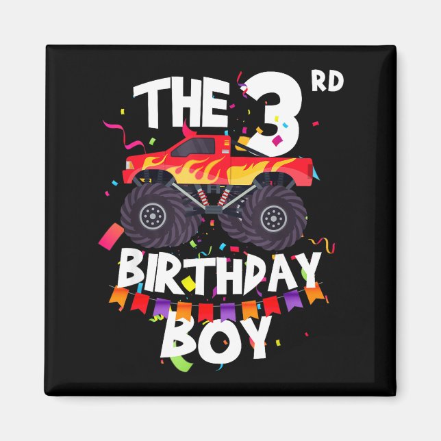 Imã Monster Truck 3rd Birthday Boy Funny 3 Years Old B (Frente)