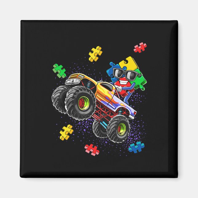 Imã Monster Truck Autismo Quebra-cabeça Piece Gift F (Frente)