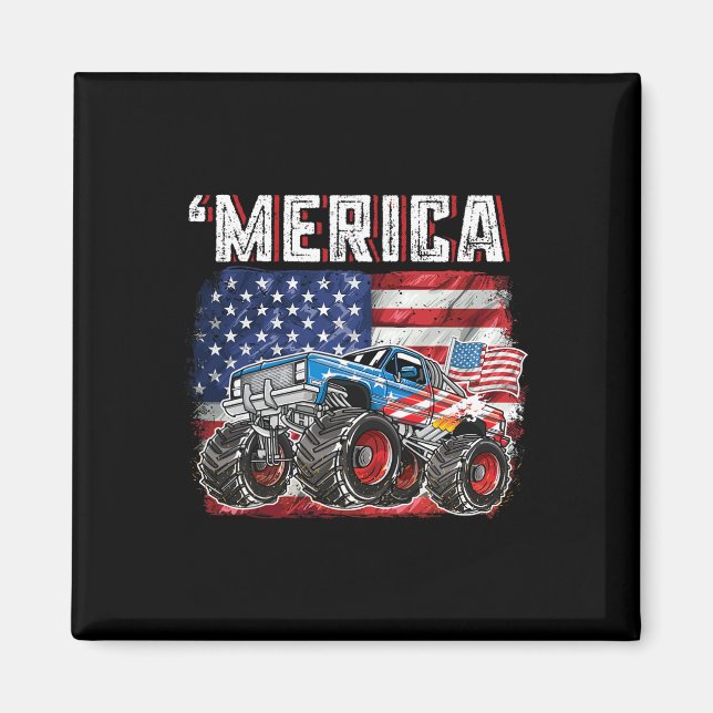 Imã Monster Truck Usa Flag Merica Men 4 De Julho (Frente)