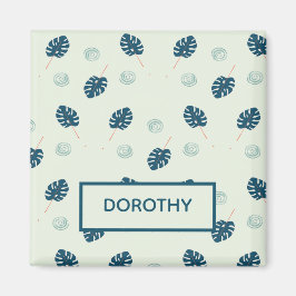 Imã Monstera tropical deixa monograma em azul