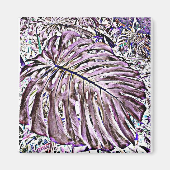 Imã Monstera tropical Folhas em Roxo (Frente)