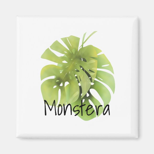Imã Monstera verde tropical deixa aquarela (Frente)
