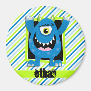 Imã Monstro Azul; Verde Neon, Listras Brancas