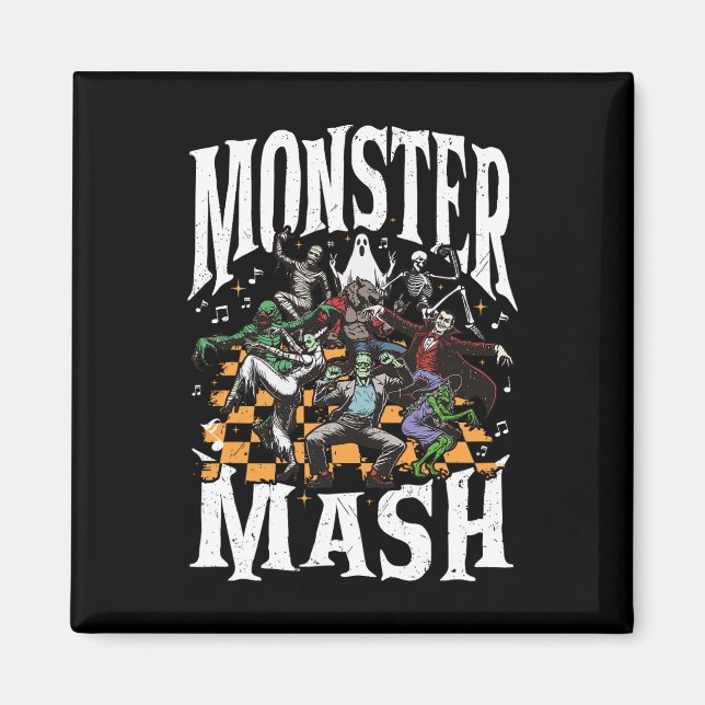 Imã Monstro Mash Retro Halloween Monstro Engraçado Spo (Frente)