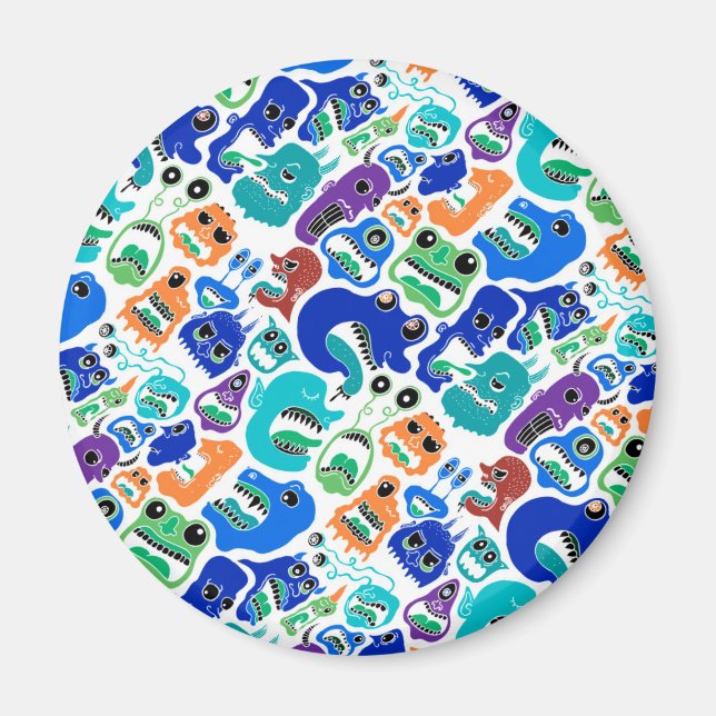 Imã Monstros colorido bonitos encaram padrões Maiúscul (Frente)