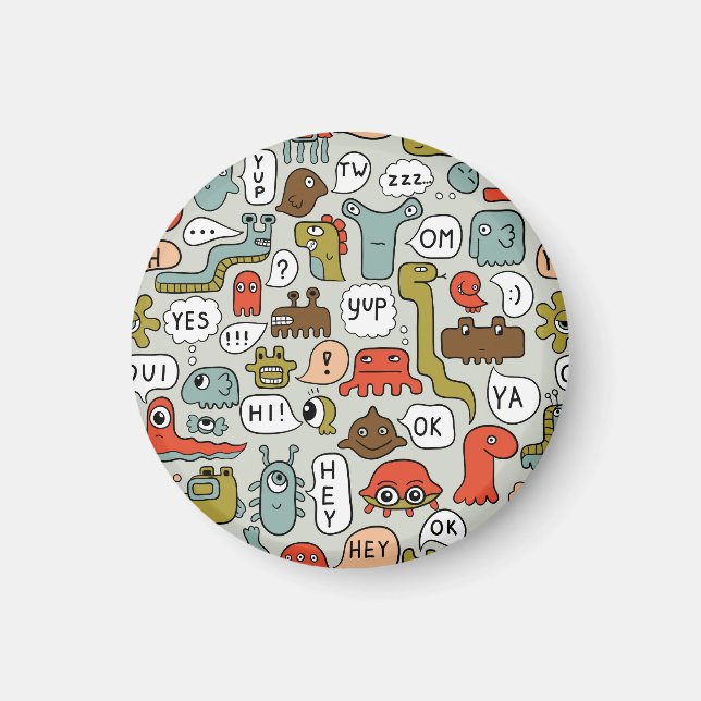 Imã Monstros de Cartoons Bonitos: Fundo Ininterrupto (Frente)