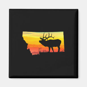 Imã Montana Elk Hunter Pai Vintage Retro Sun Arco Hunt