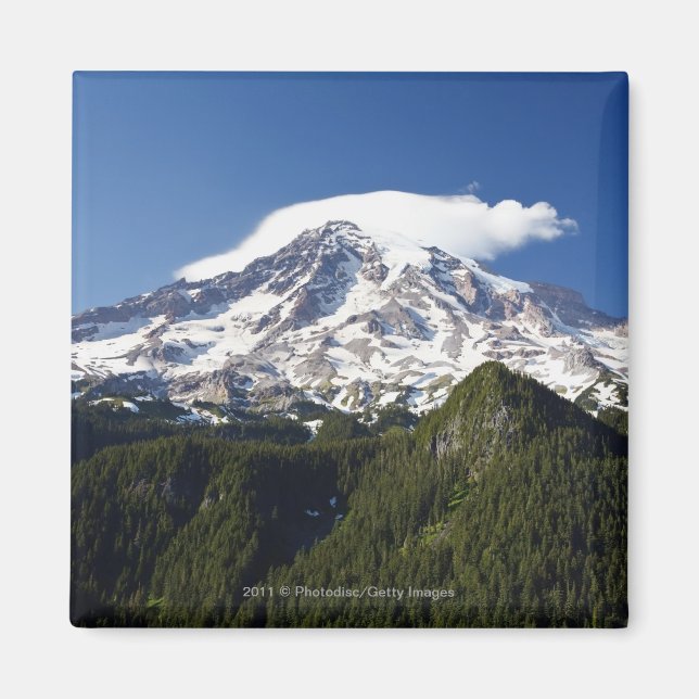 Imã Montanha com Capas de Neve com Céu Azul e Floresta (Frente)