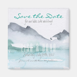 Imã Montanha Lake Weding Date Square Magnet