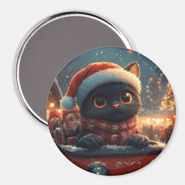 Imã Montanha Russa de Gato Preto de Natal (Front/Back)