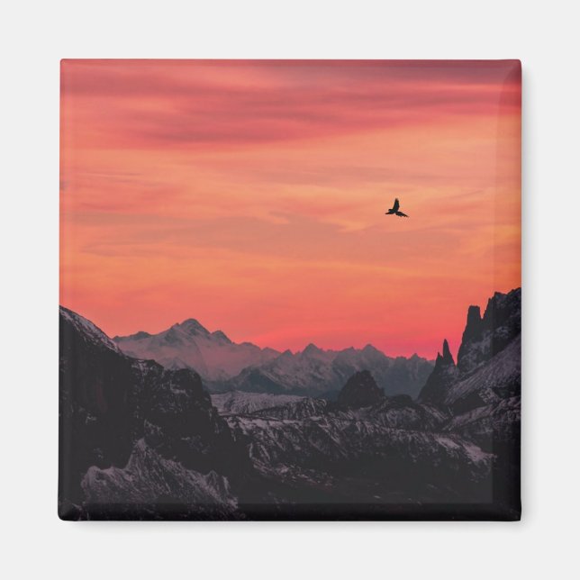 Imã Montanhas Orange Sunset Bird, no céu (Frente)