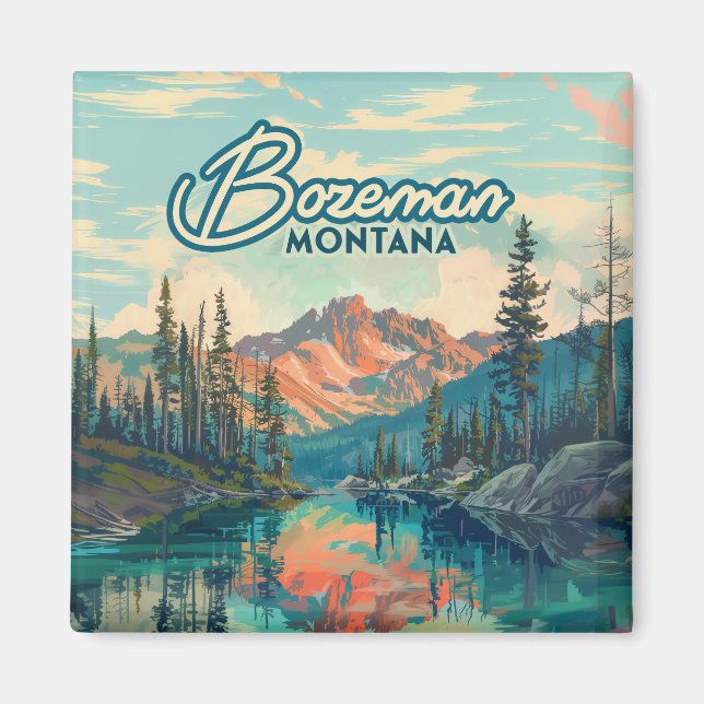 Imã Montanhas Rochosas Bozeman Montana Vintage (Frente)