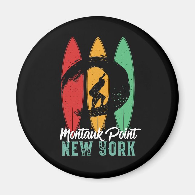 Imã Montauk Point Beach Nova York - Retro Surfing (Frente)