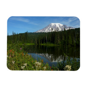 Ímã Monte Rainier Lake Refletido com flores selvagens