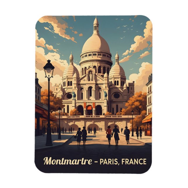 Ímã Montmartre Paris with scare Coeur basilica (Vertical)