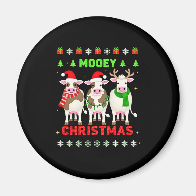 Imã Mooey Christmas Cow Christmas Ugly Sweater Pajama  (Frente)