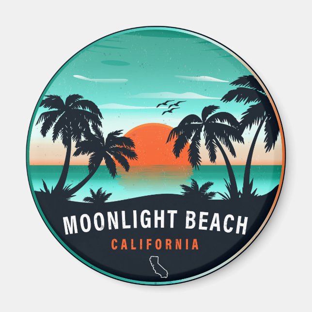 Imã Moonlight Beach California Retro Sunset Souvenirs (Frente)