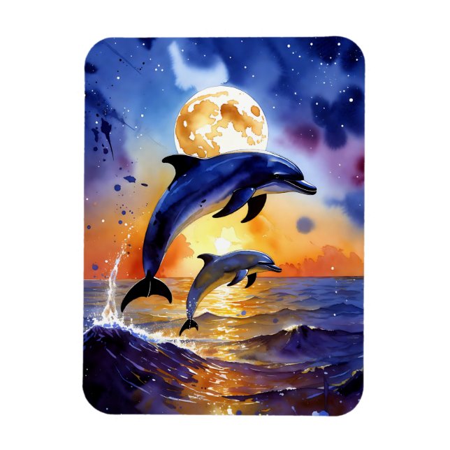 Ímã Moonlit Dolphin Dreams Over Sunset Ocean (Vertical)