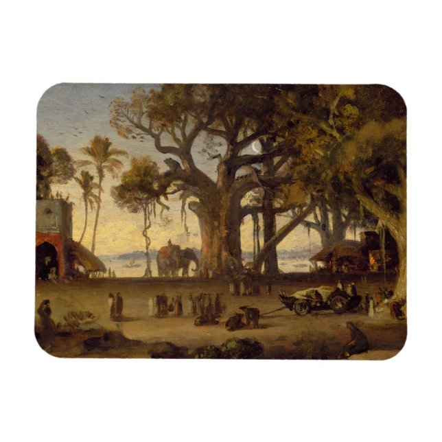 Ímã Moonlit Scense of Indian Figures and Elephants amo (Horizontal)