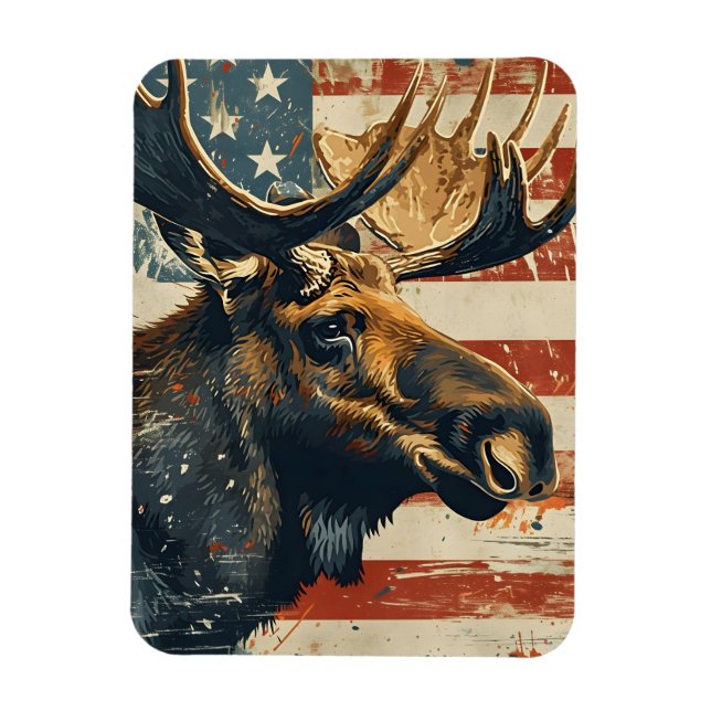 Ímã Moose American Flag Vintage (Vertical)