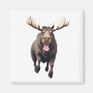 Imã Moose Feliz Brincadeira Saltando Na Floresta Aérea