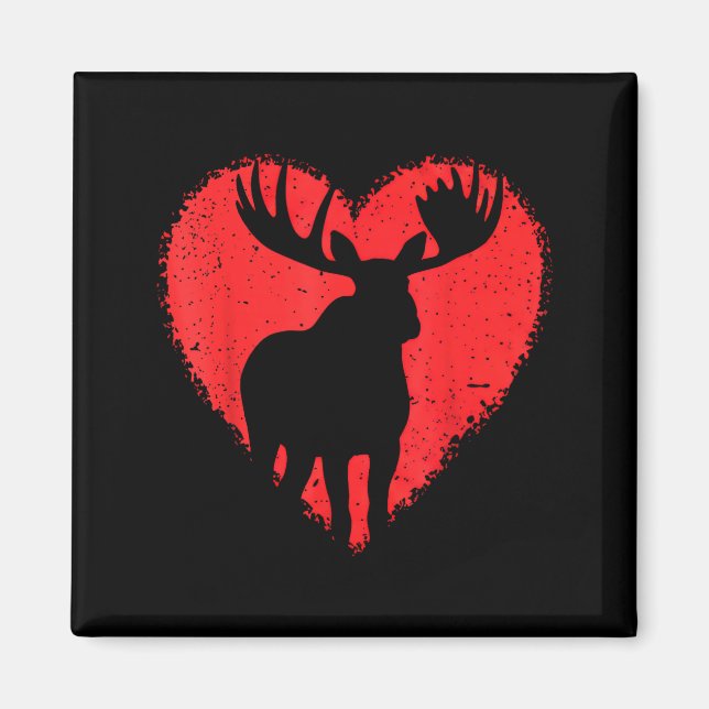 Imã Moose Lover Valentines Day Cute Red Heart Wild Ani (Frente)