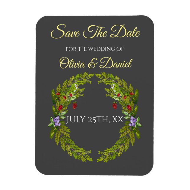 Ímã Morangos da floresta aquosa e cogumelos (Vertical)