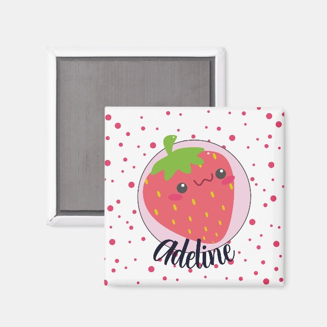 Imã Morangueiro Fofo com Bolinhas Personalizado (Front/Back)