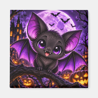Imã Morcego Roxo Gótico Fofo de Halloween Lua