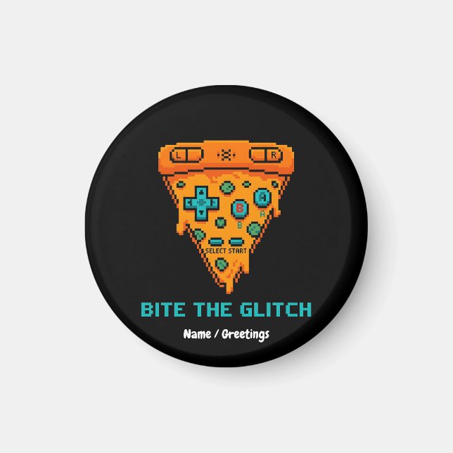 Imã Morde a Falha Retro 8-Bit Pixel Pizza Gamer (Frente)