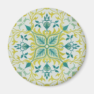 Imã Morris Amarelo Turquesa Padrão de Videira e Flor