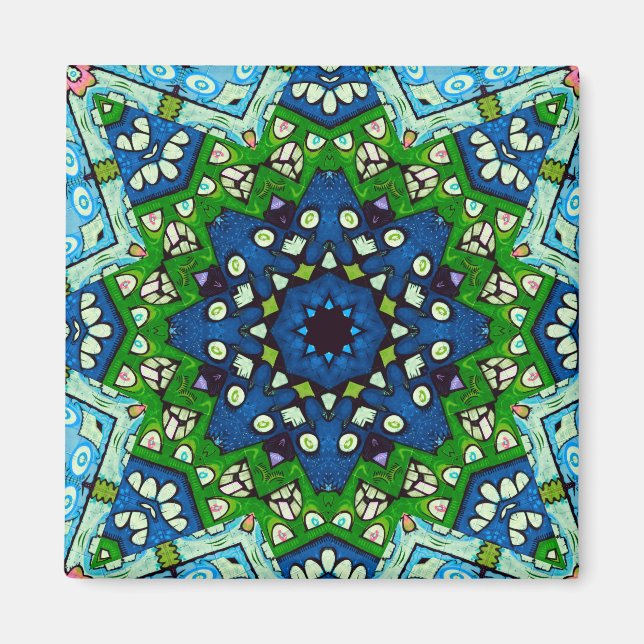 Imã Mosaico Blue Hippie Boho Mandala (Frente)