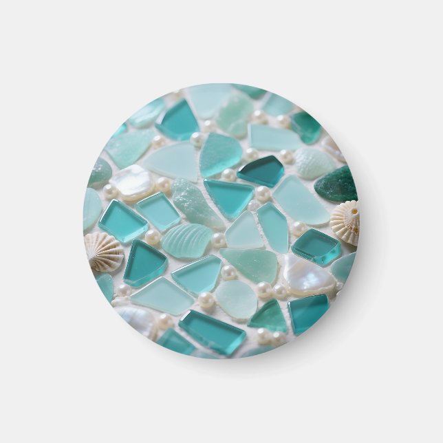Imã Mosaico de Vidro Marinho Charme Costeiro Turquesa (Frente)