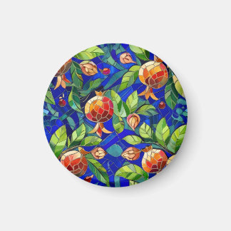 Imã Mosaico Pomegranato Azul Escuro e Fruta Vermelha
