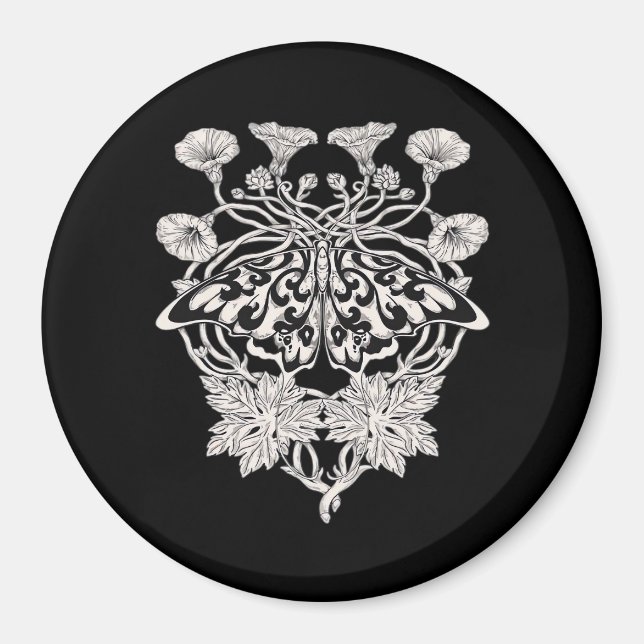 Imã Moth Talisman - Whimsigoth Screenprint Style Drawi (Frente)